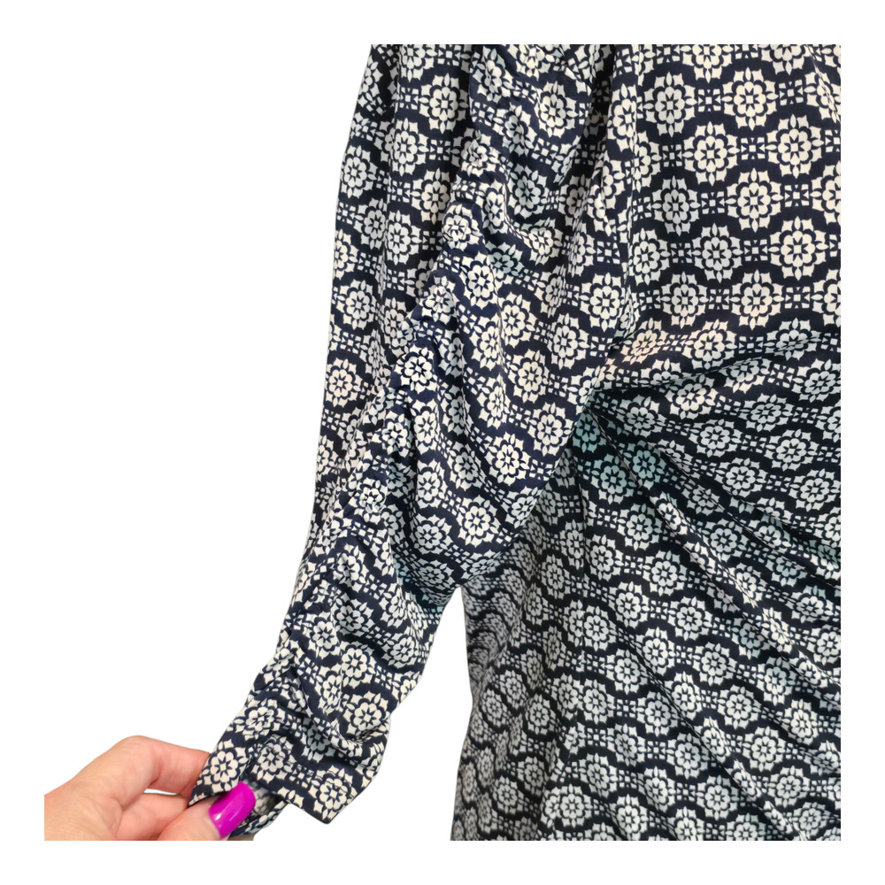 Grayson Top Womens LP Navy White Geometric Print 3/4 Sleeve Ruched 3/4 Sleeve - Picture 8 of 12